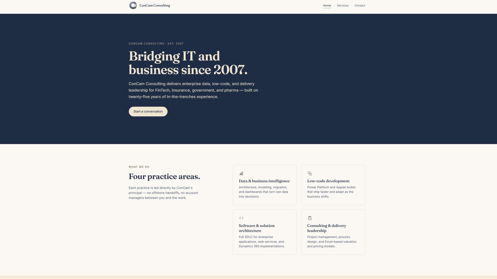 ConCam Consulting — Brand site for a consulting practice